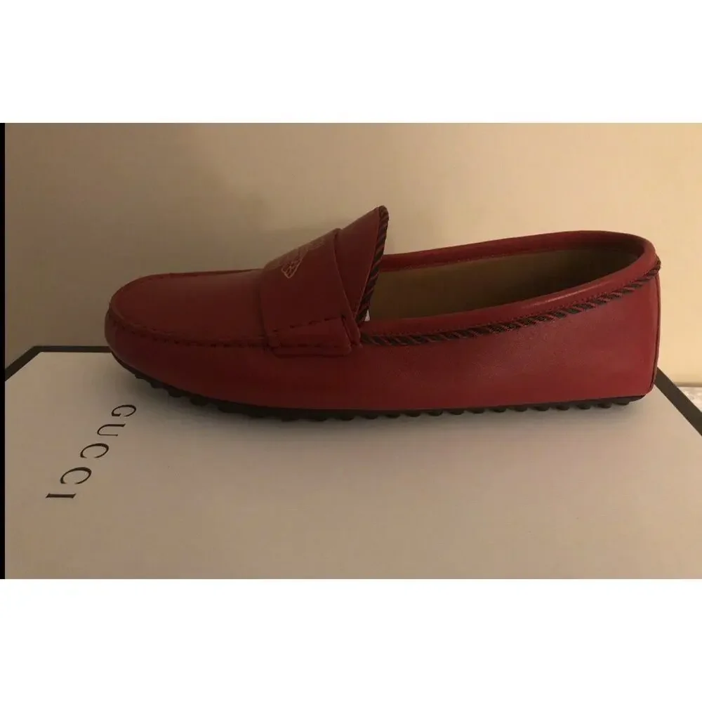 NIB Gucci Kanye Web Trim Red Leather Bee Detail Drivers Size 6.5EU/7.5US $620.00